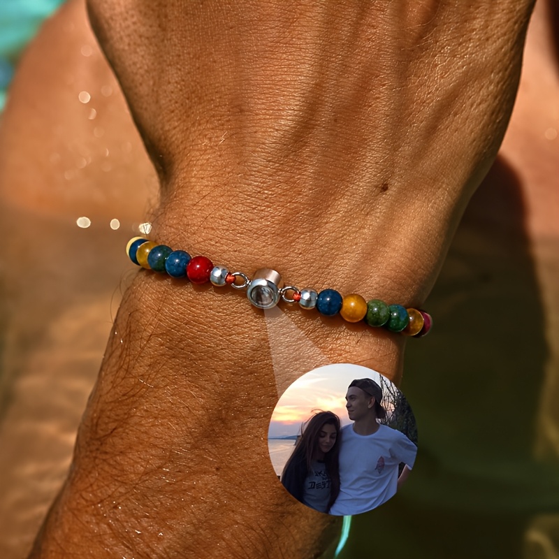 Custom Photo Bracelet, Personalized Adjustable Beaded Bracelet